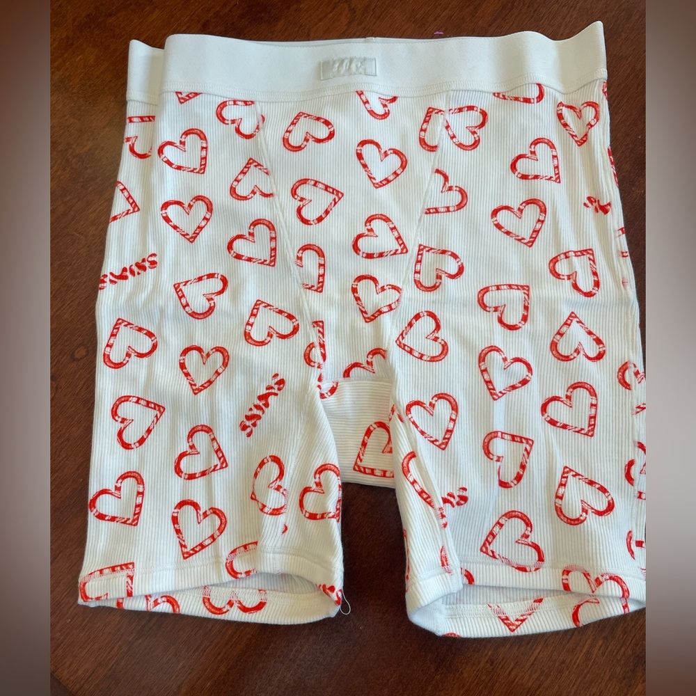 SKIMS White and Red Heart Print Shapewear